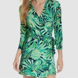 Lilly Pulitzer Green Navy Karlie Wrap Romper Party Like A Flock Star Small